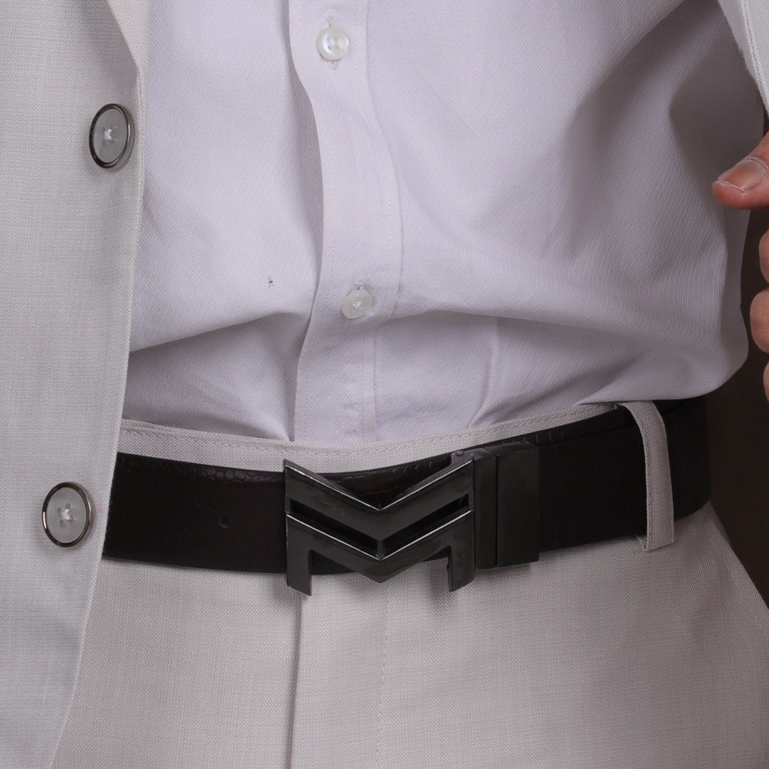 BLACK LOGO BUCKLE CROCO DARK BROWN & BLACK BELT