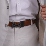 Load image into Gallery viewer, BLACK LOGO BUCKLE BLUE &amp; LIGHT BROWN BELT
