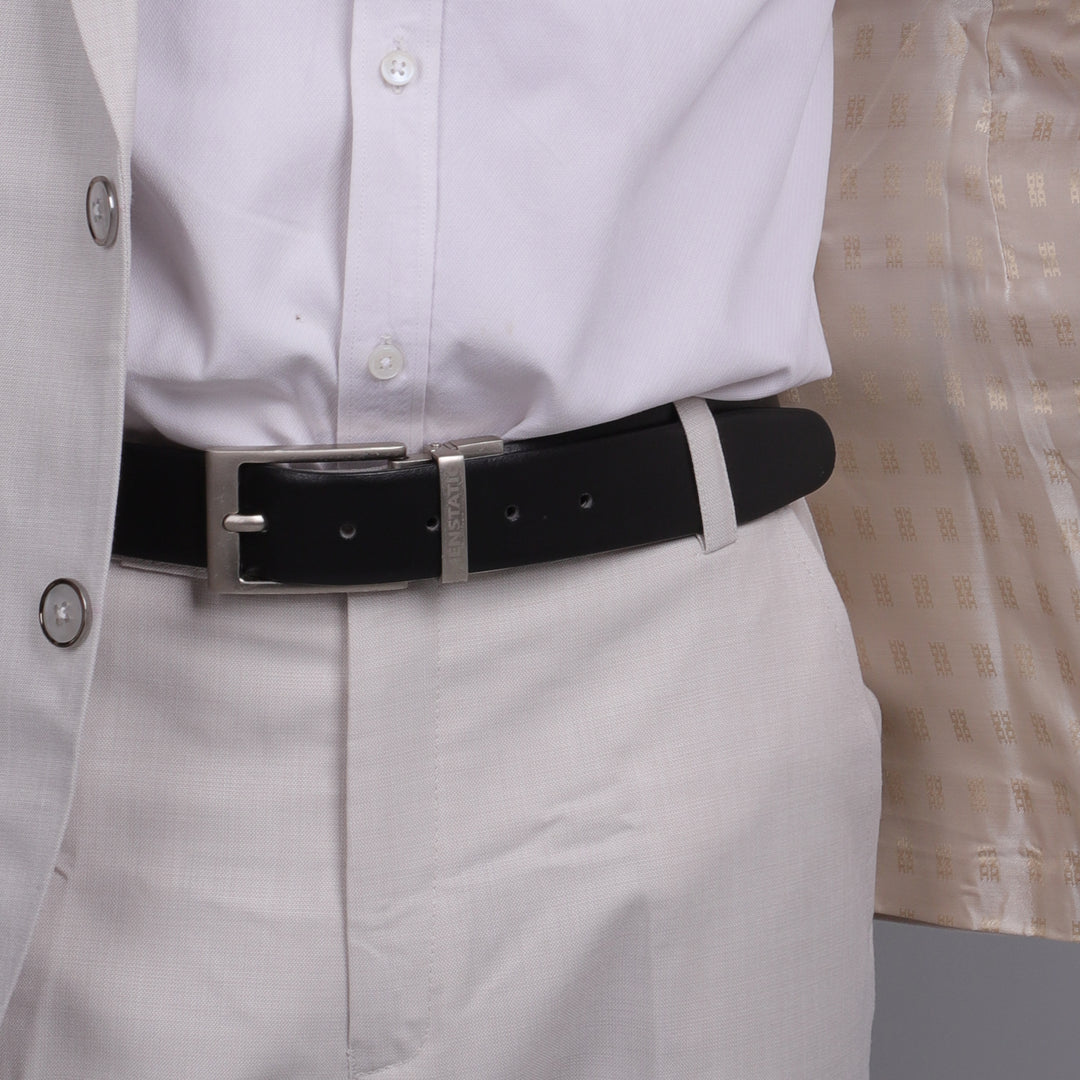 SILVER PLAIN BUCKLE DARK BROWN & BLACK BELT