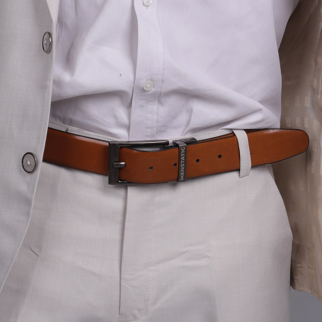 GREY PLAIN BUCKLE BLUE & LIGHT BROWN BELT