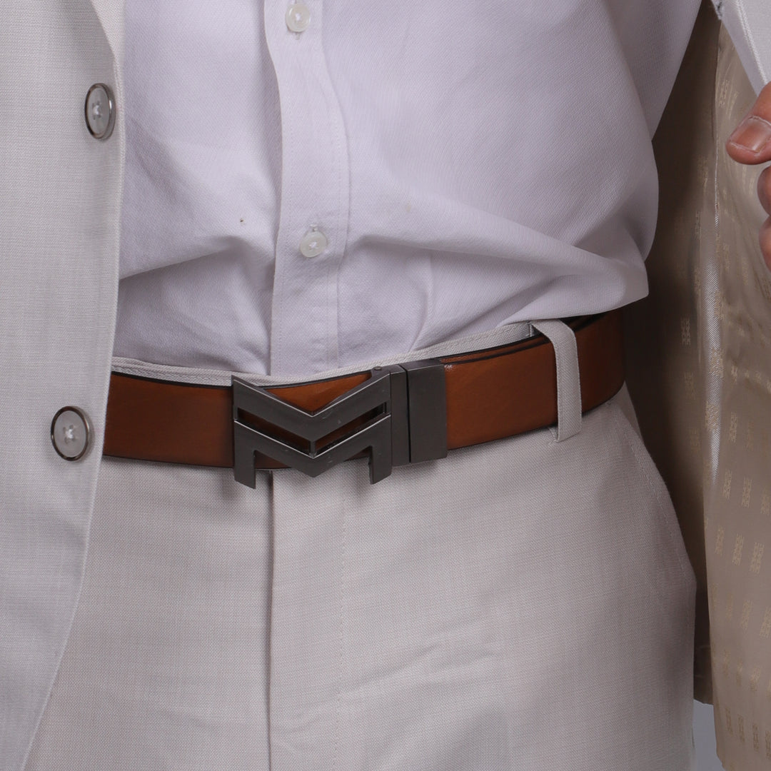 GREY LOGO BUCKLE BLUE & LIGHT BROWN BELT