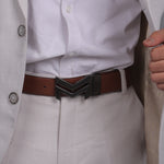 Load image into Gallery viewer, BLACK LOGO BUCKLE CROCO LIGHT BROWN &amp; BLACK BELT
