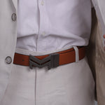 Load image into Gallery viewer, GREY LOGO BUCKLE LIGHT BROWN &amp; BLACK BELT
