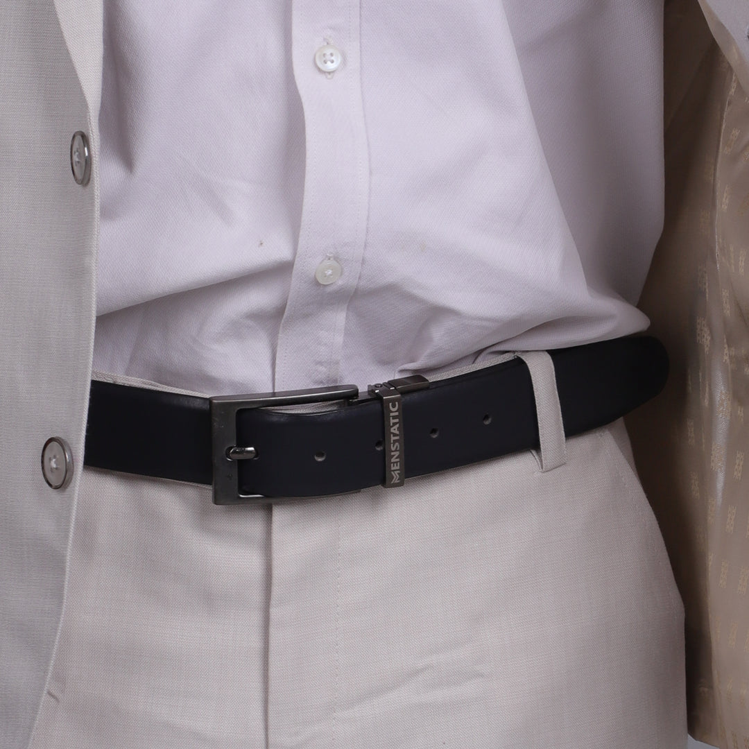 GREY PLAIN BUCKLE BLUE & DARK BROWN BELT