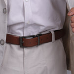 Load image into Gallery viewer, BLACK PLAIN BUCKLE CROCO LIGHT BROWN &amp; BLACK BELT
