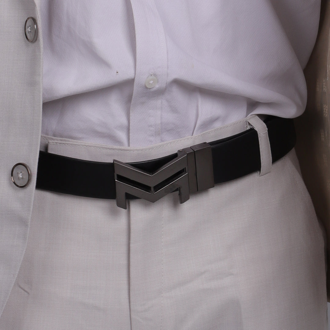 GREY LOGO BUCKLE DARK BROWN & BLACK BELT