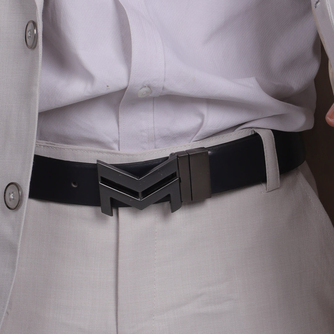 GREY LOGO BUCKLE BLUE & DARK BROWN BELT