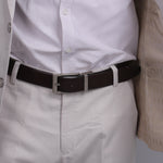Load image into Gallery viewer, SILVER PLAIN BUCKLE BLUE &amp; DARK BROWN BELT
