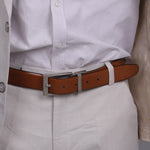 Load image into Gallery viewer, SILVER PLAIN BUCKLE BLUE &amp; LIGHT BROWN BELT
