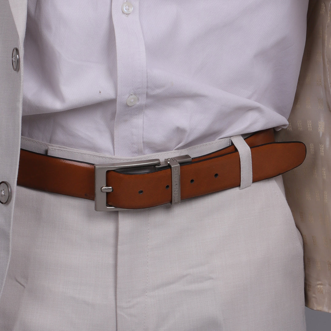 SILVER PLAIN BUCKLE BLUE & LIGHT BROWN BELT