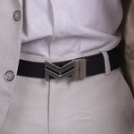 Load image into Gallery viewer, SILVER LOGO BUCKLE BLUE &amp; LIGHT BROWN BELT
