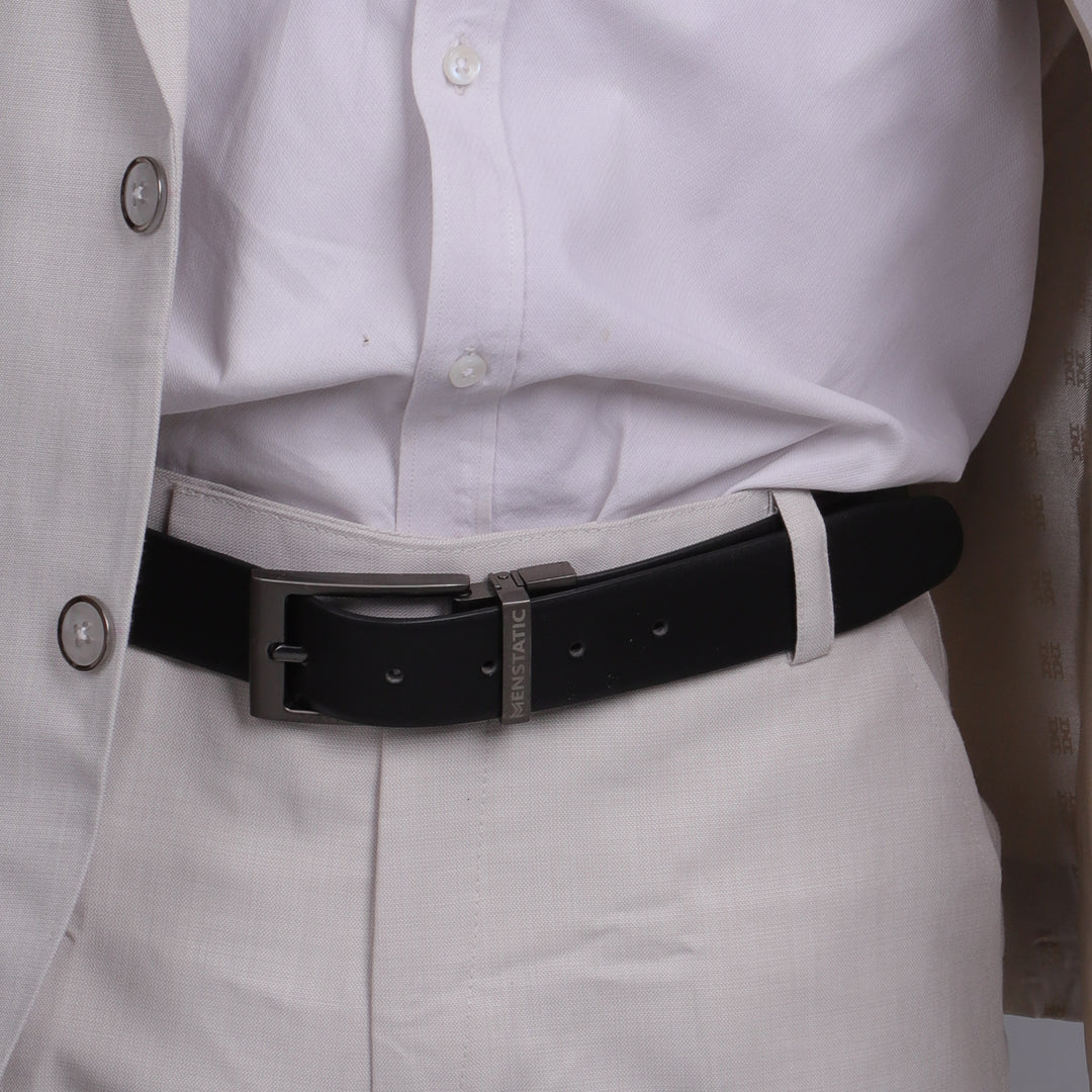 GREY PLAIN BUCKLE DARK BROWN & BLACK BELT