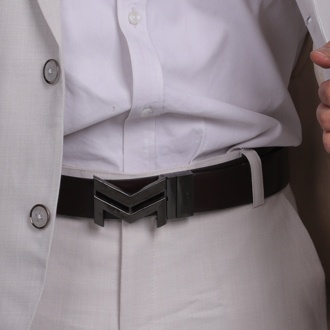 BLACK LOGO BUCKLE BLUE & DARK BROWN BELT
