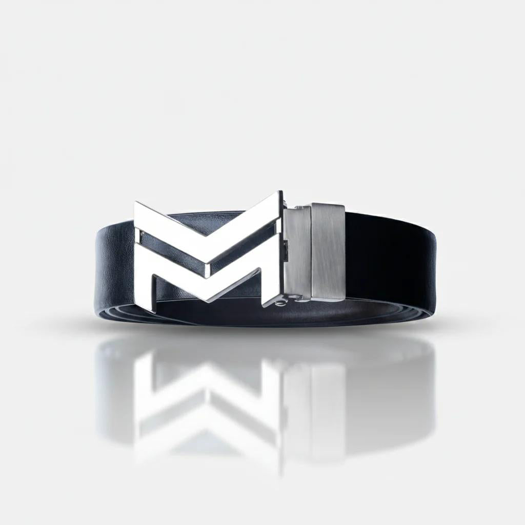 SILVER LOGO BUCKLE DARK BROWN & BLACK BELT