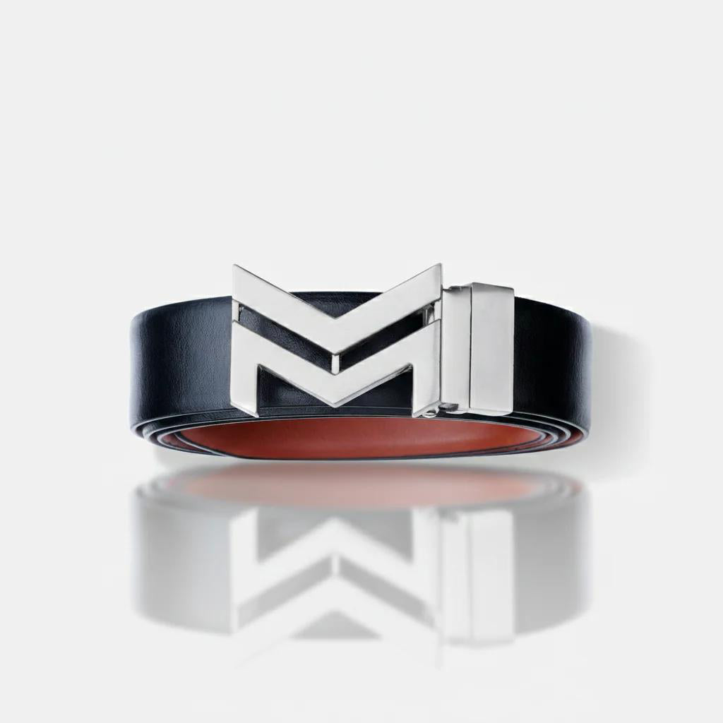 SILVER LOGO BUCKLE LIGHT BROWN & BLACK BELT