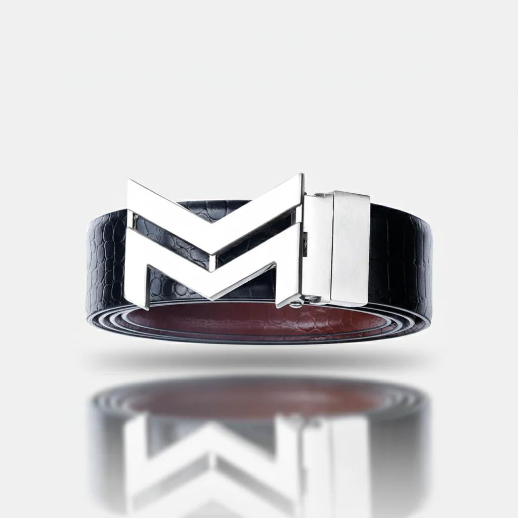 SILVER LOGO BUCKLE CROCO LIGHT BROWN & BLACK BELT
