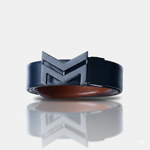 Load image into Gallery viewer, MATTE BLACK LOGO BUCKLE BLUE &amp; LIGHT BROWN BELT