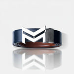 Load image into Gallery viewer, SILVER LOGO BUCKLE BLUE &amp; LIGHT BROWN BELT