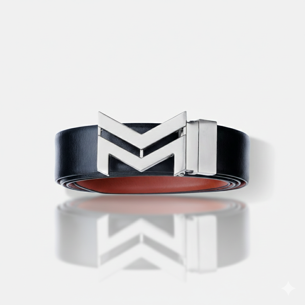 SILVER LOGO BUCKLE LIGHT BROWN & BLACK BELT