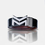 Load image into Gallery viewer, GLOSSY BLACK LOGO BUCKLE CROCO LIGHT BROWN &amp; BLACK BELT