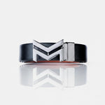 Load image into Gallery viewer, GLOSSY BLACK LOGO BUCKLE BLUE &amp; LIGHT BROWN BELT