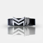 Load image into Gallery viewer, GLOSSY BLACK LOGO BUCKLE HAMMERED GREY BELT
