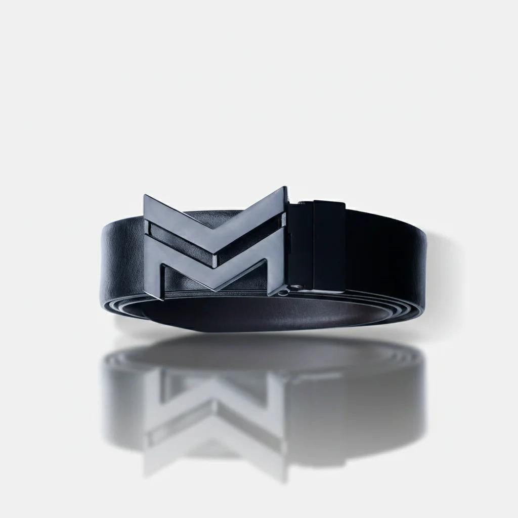 MATTE BLACK LOGO BUCKLE DARK BROWN & BLACK BELT