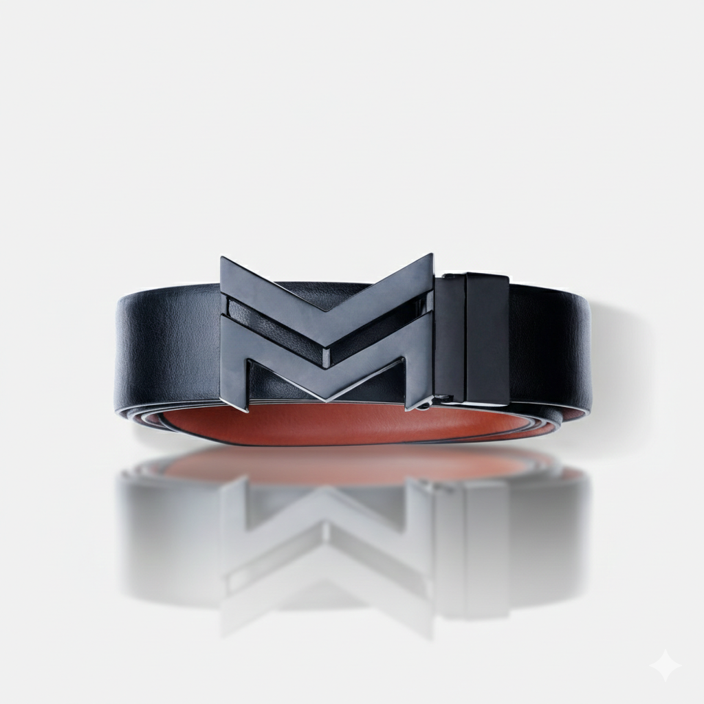 MATTE BLACK LOGO BUCKLE LIGHT BROWN & BLACK BELT