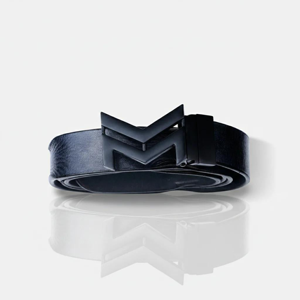 MATTE BLACK LOGO BUCKLE HAMMERED BLUE BELT