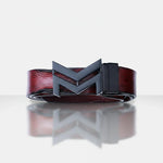 Load image into Gallery viewer, MATTE BLACK LOGO BUCKLE HAMMERED WINE BELT