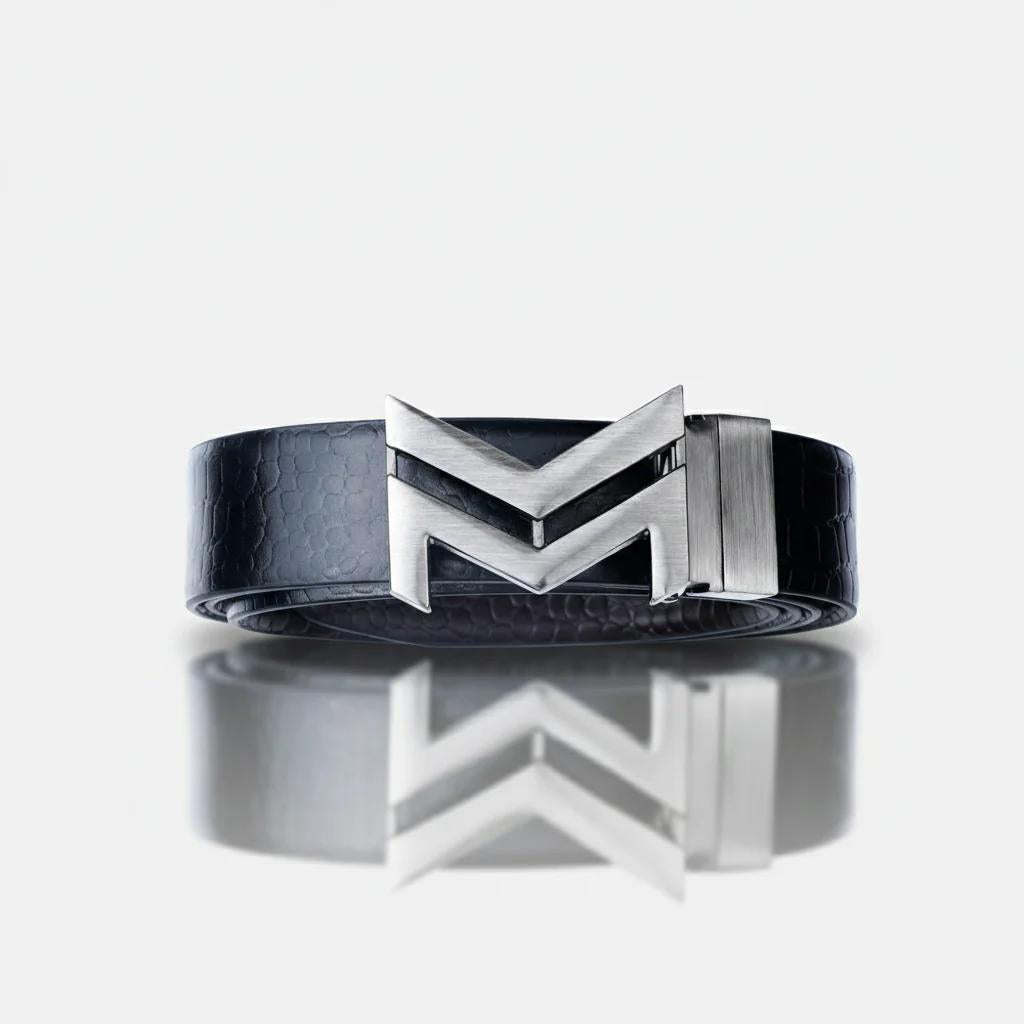 GREY LOGO BUCKLE CROCO DARK BROWN & BLACK BELT