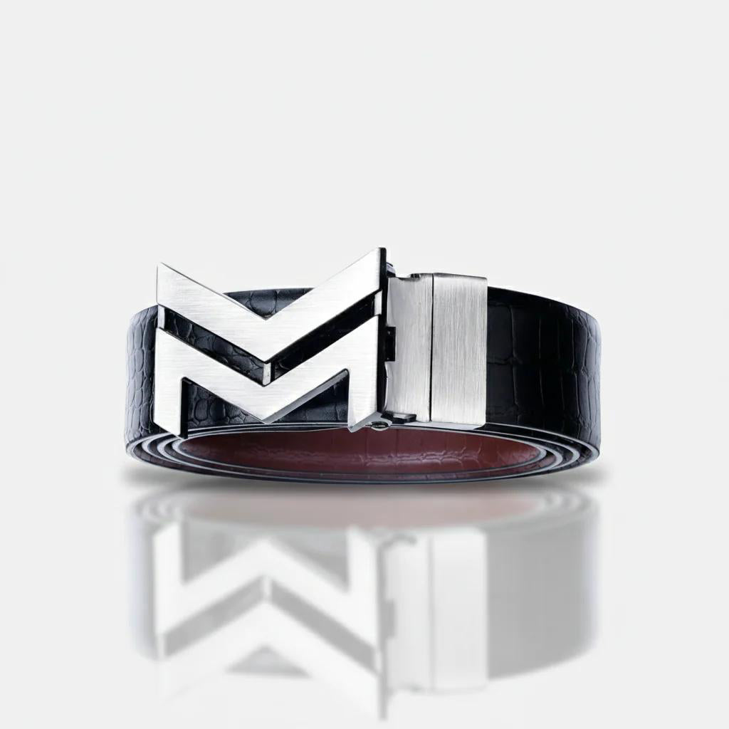 GREY LOGO BUCKLE CROCO LIGHT BROWN & BLACK BELT