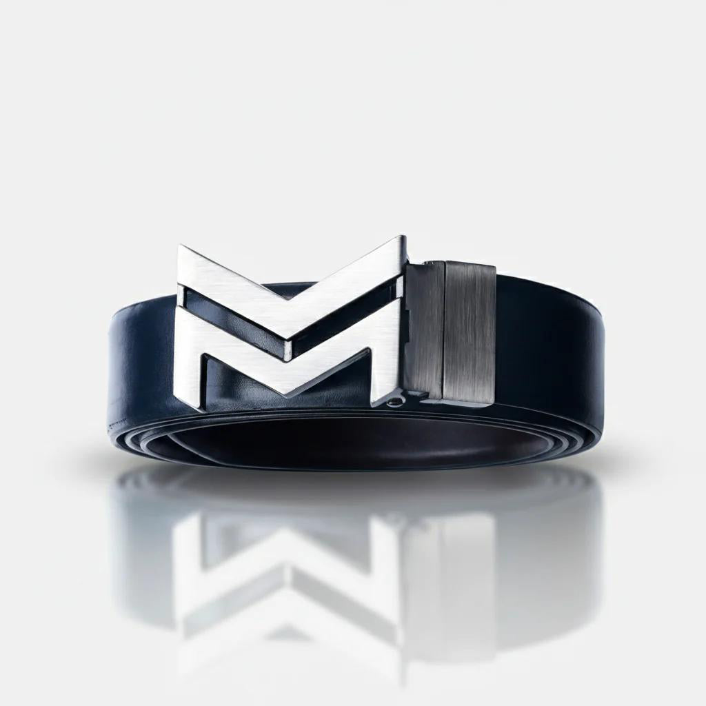 GREY LOGO BUCKLE BLUE & DARK BROWN BELT