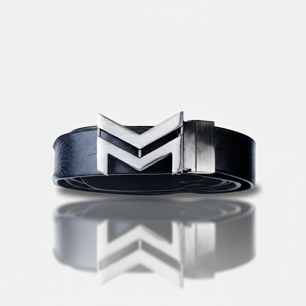 GREY LOGO BUCKLE HAMMERED BLUE BELT