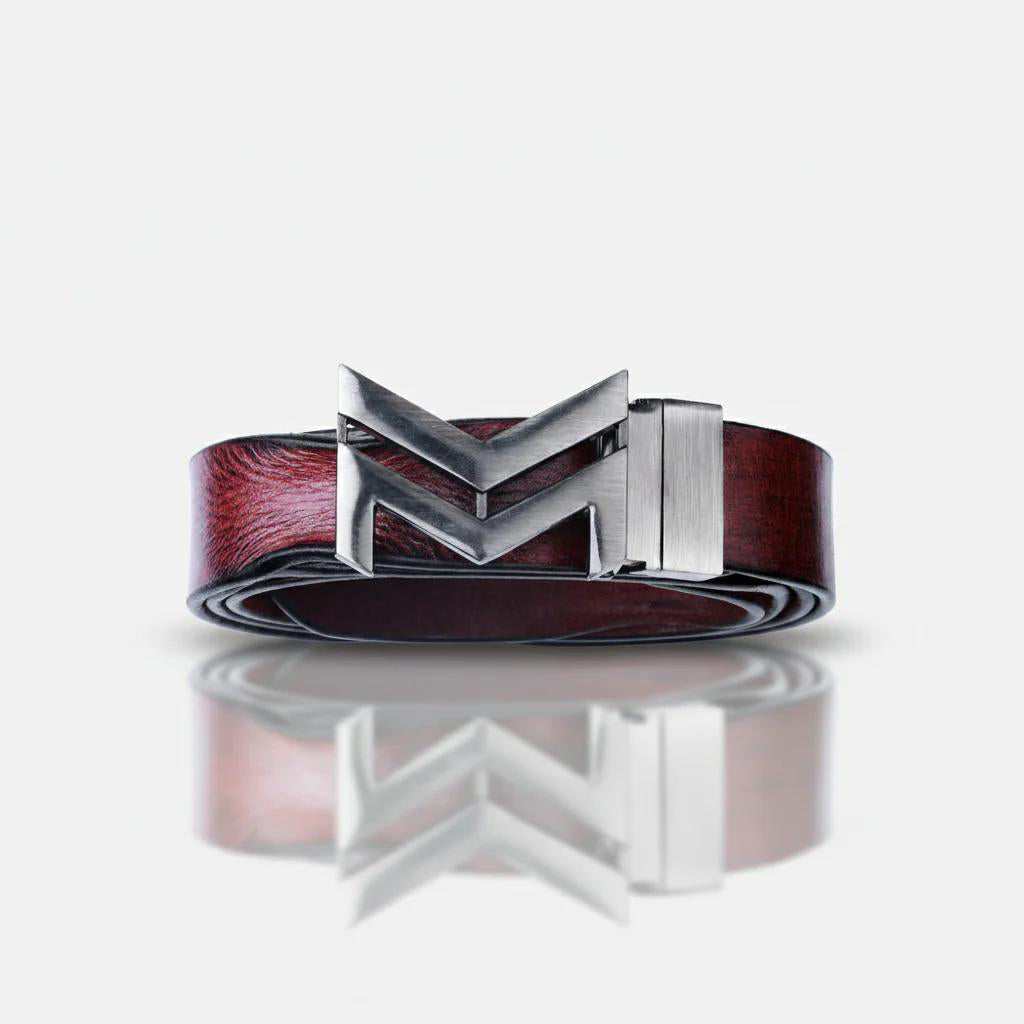 GREY LOGO BUCKLE HAMMERED WINE BELT