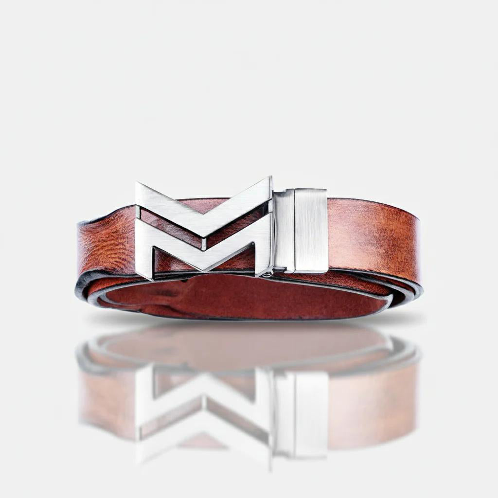 GREY LOGO BUCKLE HAMMERED TAN BELT