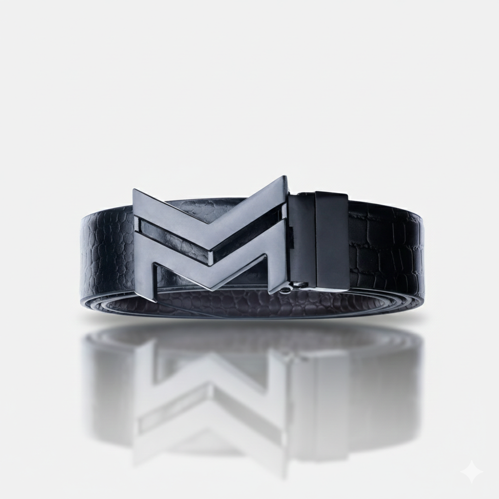 MATTE BLACK LOGO BUCKLE CROCO DARK BROWN & BLACK BELT