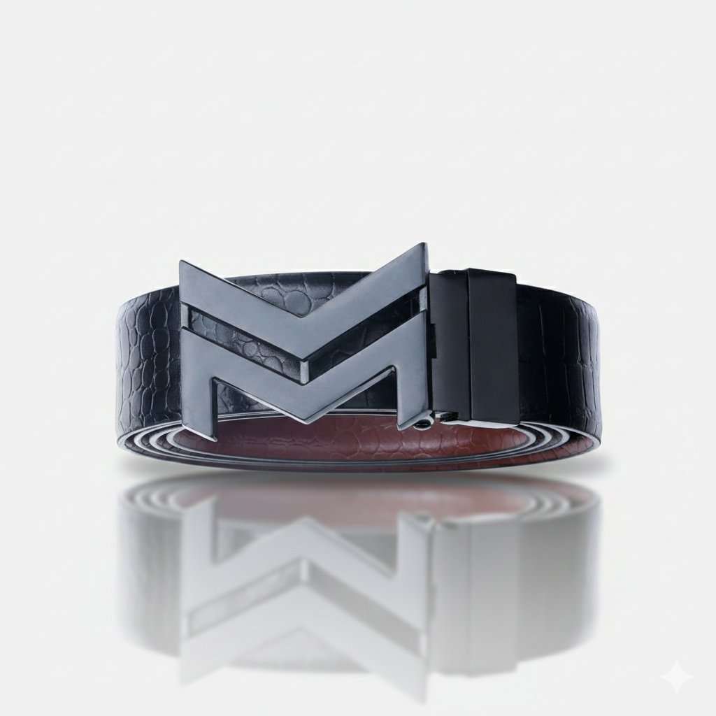 MATTE BLACK LOGO BUCKLE CROCO LIGHT BROWN & BLACK BELT