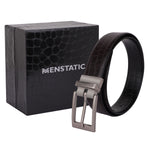 Load image into Gallery viewer, SILVER PLAIN BUCKLE CROCO DARK BROWN &amp; BLACK BELT

