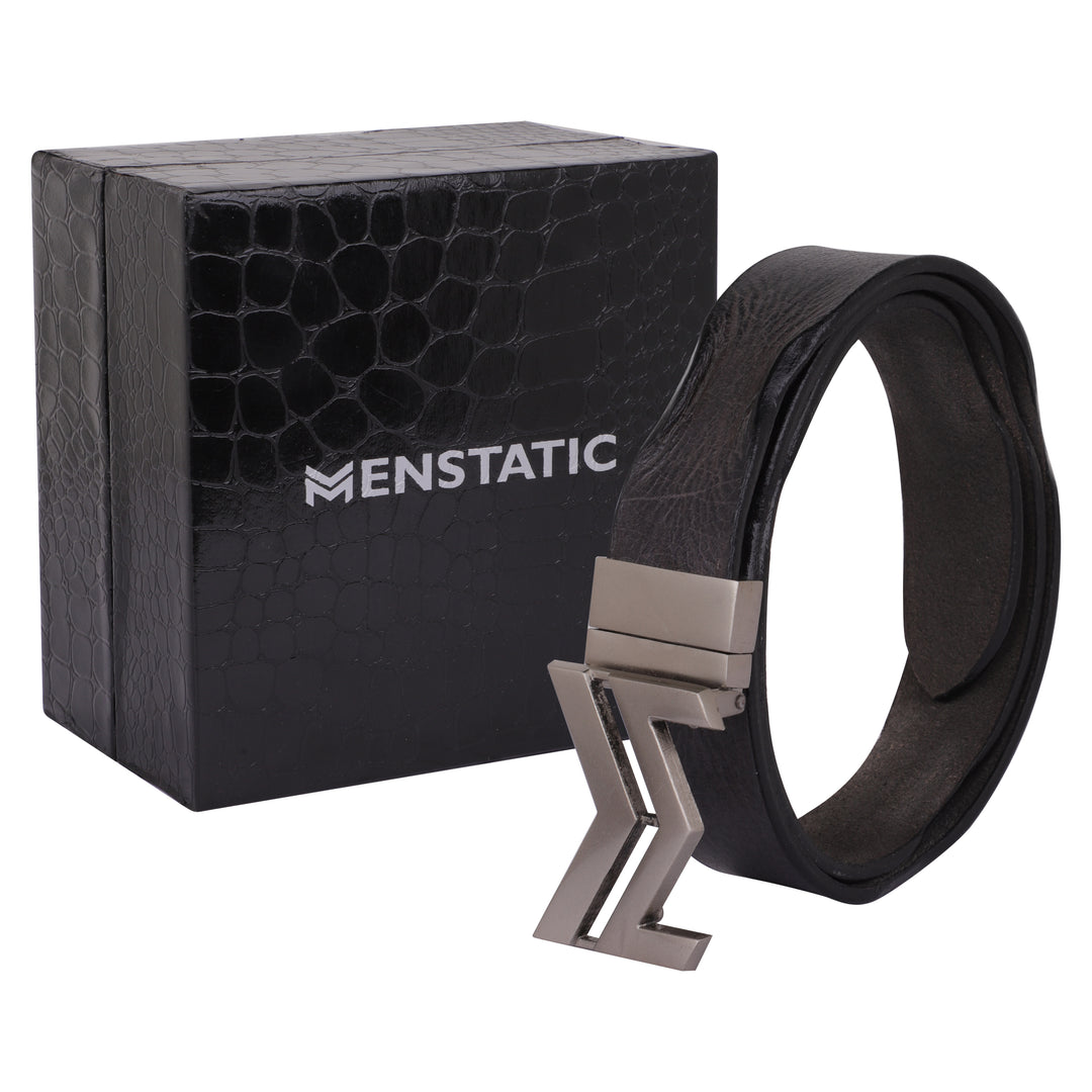 SILVER LOGO BUCKLE HAMMERED GREY BELT