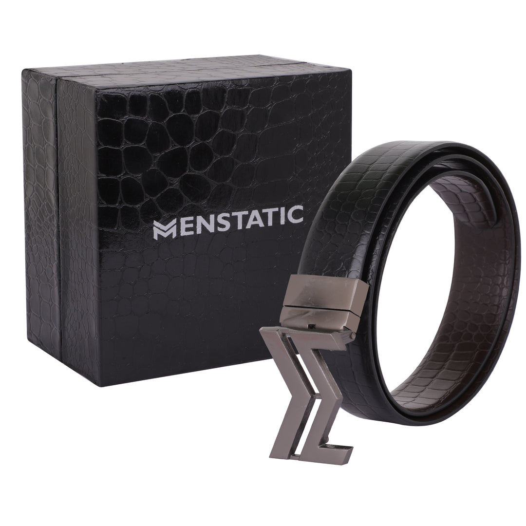 GREY LOGO BUCKLE CROCO DARK BROWN & BLACK BELT