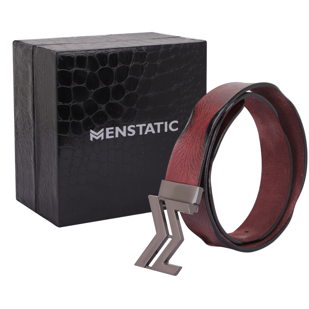 GREY LOGO BUCKLE HAMMERED WINE BELT