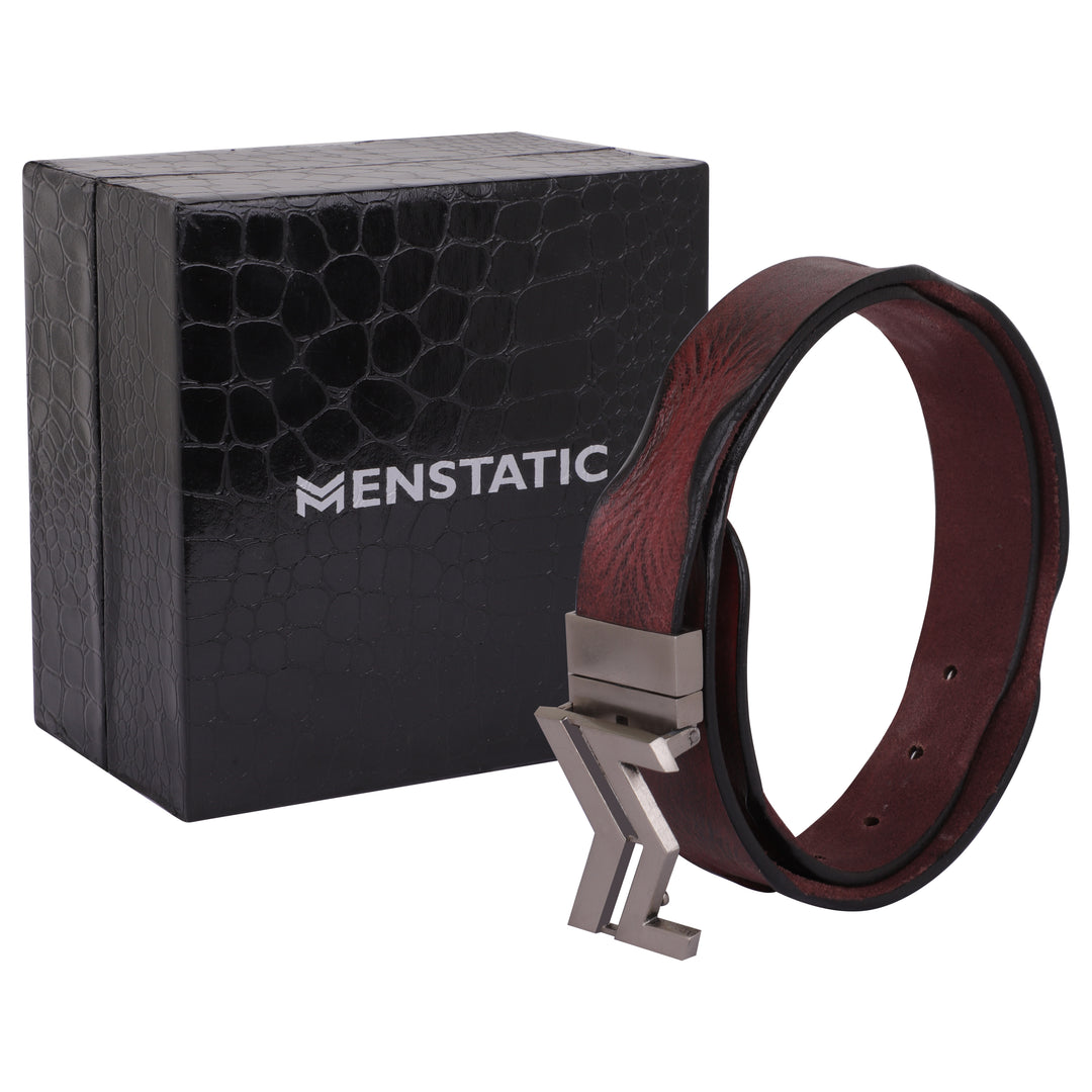 SILVER LOGO BUCKLE HAMMERED WINE BELT