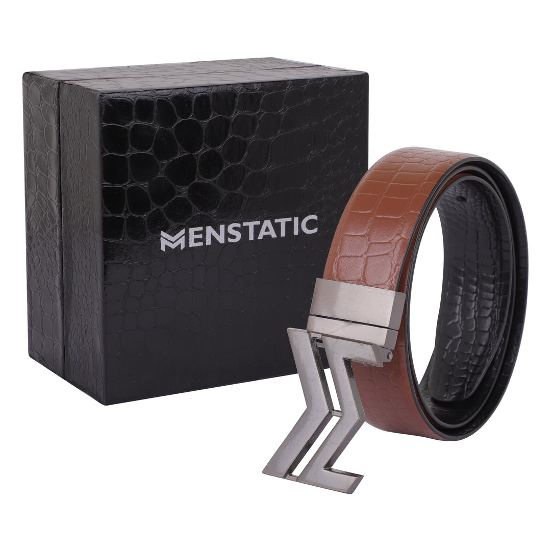 GREY LOGO BUCKLE CROCO LIGHT BROWN & BLACK BELT